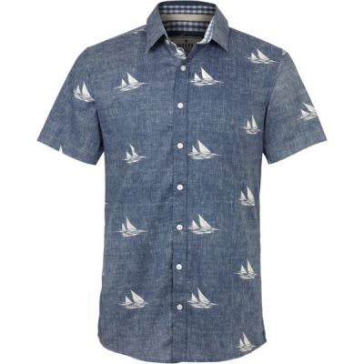 Camisa Brakeburn Boats Manga Corta Hombre Azul Marino - Chile JRF406295